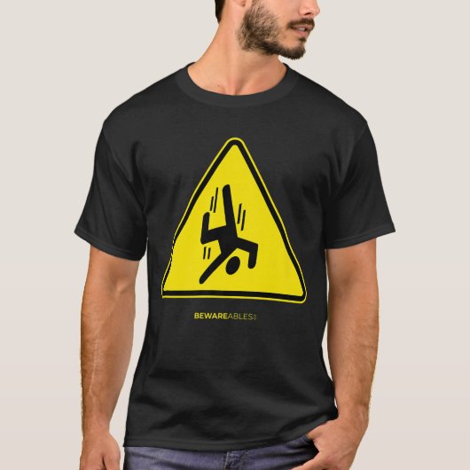 Falling guy grappig teken gele driehoek t-shirt (Voorkant)
