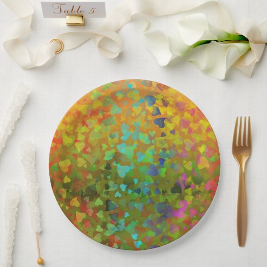 Falling Hearts Oranje Papieren Bordje (Huwelijk)