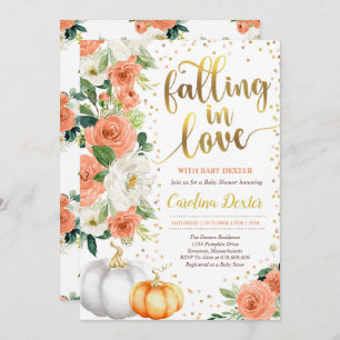 Falling In Love Baby shower Invitation Oranje Gold Kaart