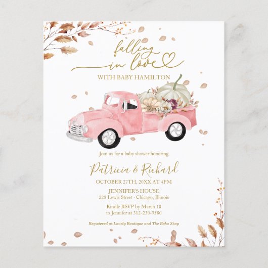 Falling In Love Budget Girl Baby shower Invitation Flyer (Voorkant)