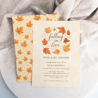 Falling In Love Fall Leaves Baby Shower Invitation Kaart
