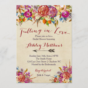 Falling in Love Floral Bridal Shower Invitation Kaart