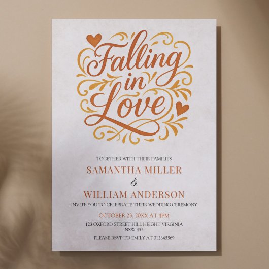 Falling in Love Modern Autumn Wedding  Kaart