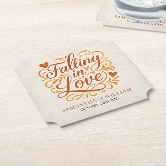 Falling in Love Modern Autumn Wedding  Kartonnen Onderzetters (Gekanteld)