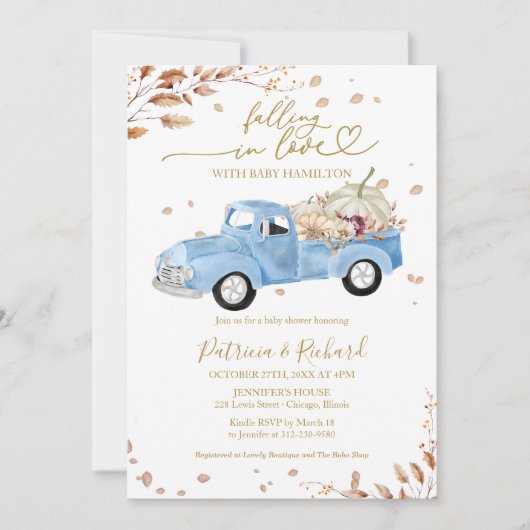 Falling in Love Pink Truck Boy Baby shower Kaart (Voorkant)