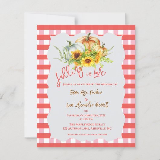 “Falling in Love” Pumpkins Fall Wedding Invitation (Voorkant)