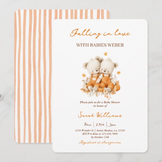 Falling in Love Twins Baby shower Uitnodiging (Voorkant / Achterkant)