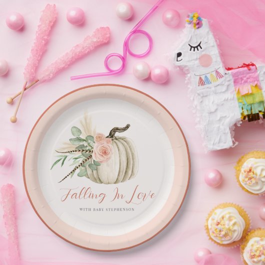 Falling In Love Waterverf Pompoen Roze en Roest Papieren Bordje (Feest)