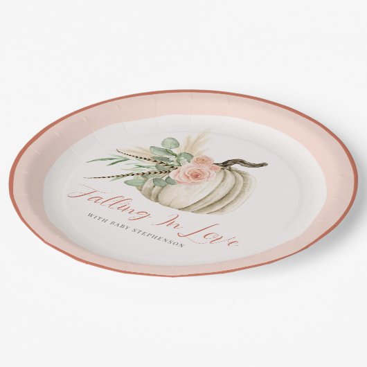 Falling In Love Waterverf Pompoen Roze en Roest Papieren Bordje (Gekanteld)