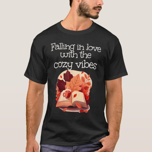 Falling in love with Autumn Books and red Leaves T-shirt (Voorkant)