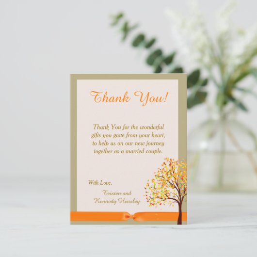 Falling Leaves 4x5 Flat Weddenschap Hartelijk dank Bedankkaart (Staand voorkant)