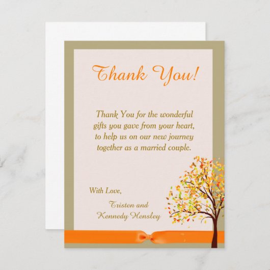 Falling Leaves 4x5 Flat Weddenschap Hartelijk dank Bedankkaart (Voorkant / Achterkant)