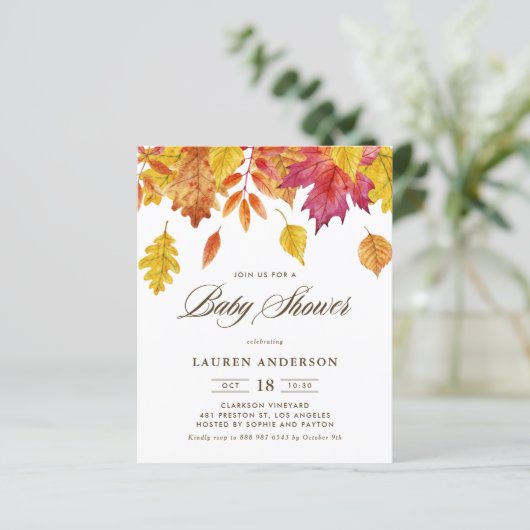 Falling Leaves Autumn Baby shower Invitation (Staand voorkant)