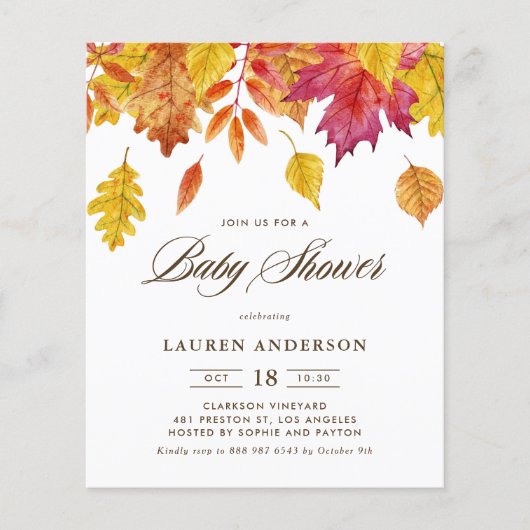 Falling Leaves Autumn Baby shower Invitation (Voorkant)