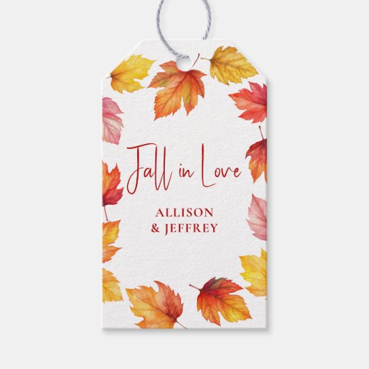 Falling Leaves Autumn Wedding Herfst verliefd Cadeaulabel (Voorkant)