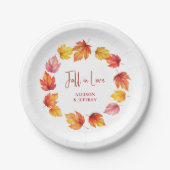 Falling Leaves Autumn Wedding Herfst verliefd Papieren Bordje (Voorkant)