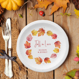 Falling Leaves Autumn Wedding Herfst verliefd Papieren Bordje