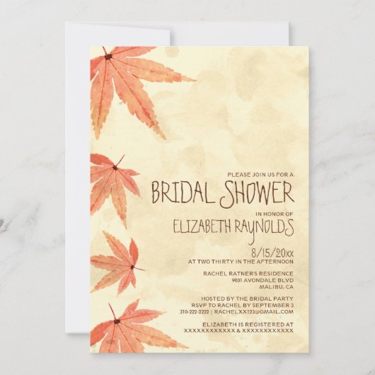 Falling Leaves Bridal Shower Invitations Kaart (Voorkant)