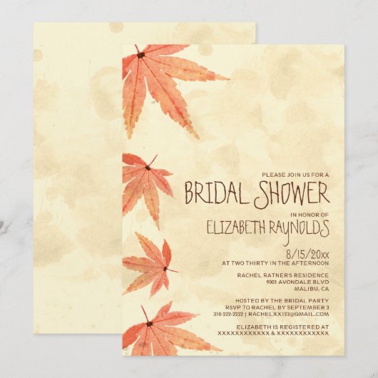 Falling Leaves Bridal Shower Invitations Kaart (Voorkant / Achterkant)