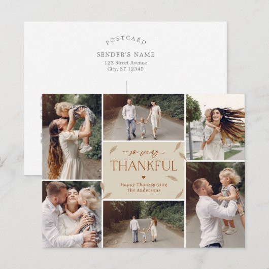 Falling Leaves Editable Color Thanksgiving Collage Feestdagenkaart (Voorkant / Achterkant)