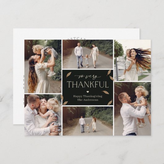 Falling Leaves Editable Color Thanksgiving Collage Feestdagenkaart (Voorkant / Achterkant)