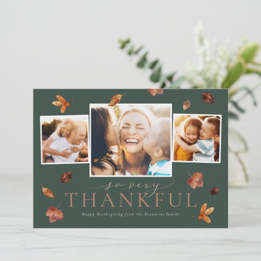 Falling Leaves Thanksgiving Photo Card Feestdagenkaart (Staand voorkant)