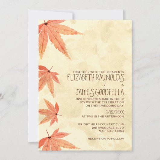 Falling Leaves Wedding Invitations Kaart (Voorkant)