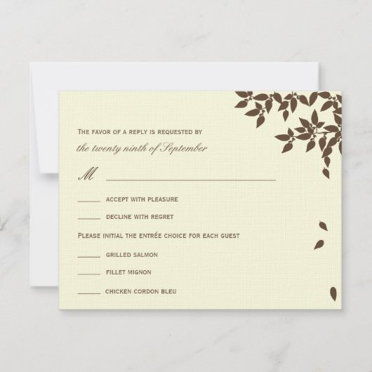 Falling Leaves Wedding RSVP/Response Cards (bruin) RSVP Kaartje (Voorkant)