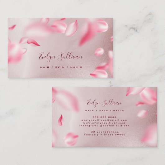 Falling Petals Roos Gold Foil visitekaartje (Voorkant / Achterkant)