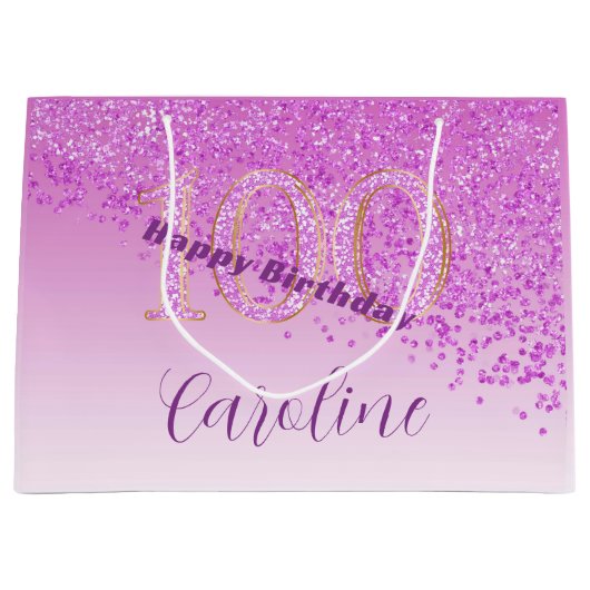 Falling Pink Glitter 100e verjaardag Groot Cadeauzakje (Voorkant)