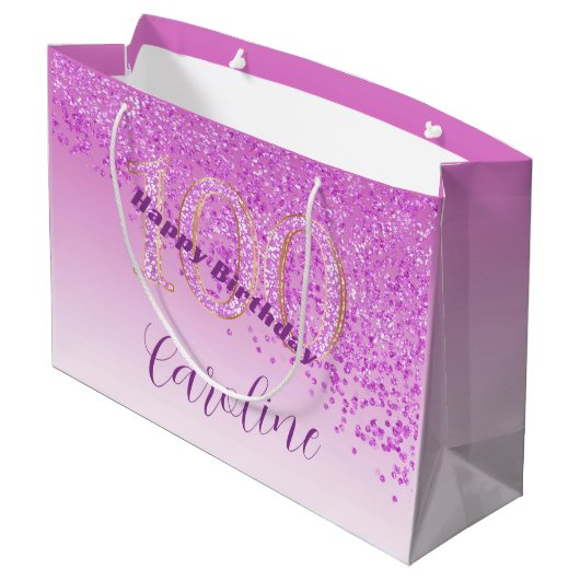  Falling Pink Glitter 100e verjaardag Groot Cadeauzakje (Achterkant Gekanteld)