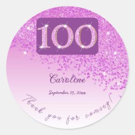 Falling Pink Glitter, 100ste verjaardag Bedankt Ronde Sticker