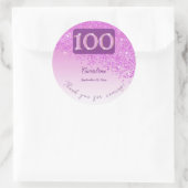 Falling Pink Glitter, 100ste verjaardag Bedankt Ronde Sticker (Tas)