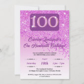 Falling Pink Glitter 100ste verjaardag Kaart (Voorkant)