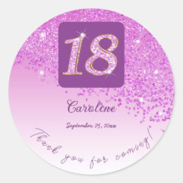 Falling Pink Glitter, 18e verjaardag Bedankt Ronde Sticker