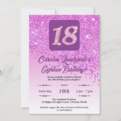 Falling Pink Glitter 18e verjaardagsfeest Kaart (Voorkant)