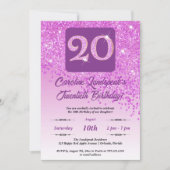 Falling Pink Glitter 20e verjaardagsfeestje Kaart (Voorkant)