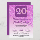 Falling Pink Glitter 20e verjaardagsfeestje Kaart (Voorkant / Achterkant)
