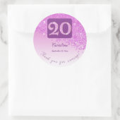 Falling Pink Glitter, 20ste verjaardag Bedankt Ronde Sticker (Tas)