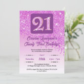 Falling Pink Glitter 21e verjaardagsfeestje Kaart (Staand voorkant)