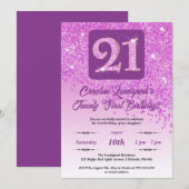Falling Pink Glitter 21e verjaardagsfeestje Kaart (Voorkant / Achterkant)