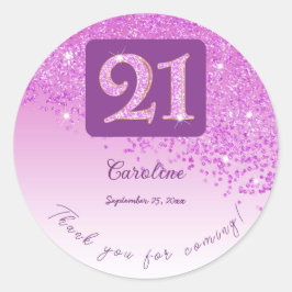 Falling Pink Glitter, 21ste verjaardag Bedankt Ronde Sticker