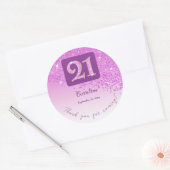 Falling Pink Glitter, 21ste verjaardag Bedankt Ronde Sticker (Envelop)