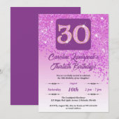 Falling Pink Glitter 30e verjaardagsfeestje Kaart (Voorkant / Achterkant)