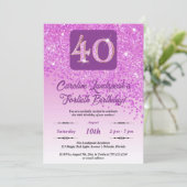 Falling Pink Glitter 40e verjaardagsfeestje Kaart (Staand voorkant)