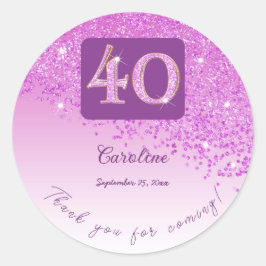 Falling Pink Glitter, 40ste verjaardag Bedankt Ronde Sticker