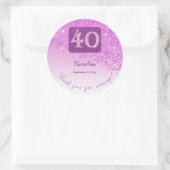 Falling Pink Glitter, 40ste verjaardag Bedankt Ronde Sticker (Tas)