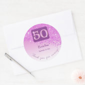 Falling Pink Glitter, 50ste verjaardag Bedankt Ronde Sticker (Envelop)