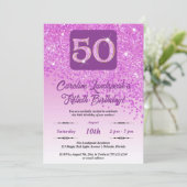 Falling Pink Glitter 50ste verjaardagsfeestje Kaart (Staand voorkant)