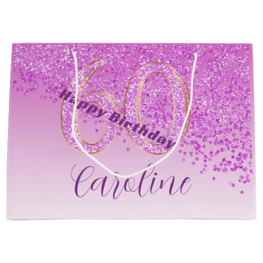  Falling Pink Glitter 60e verjaardag Groot Cadeauzakje (Voorkant)